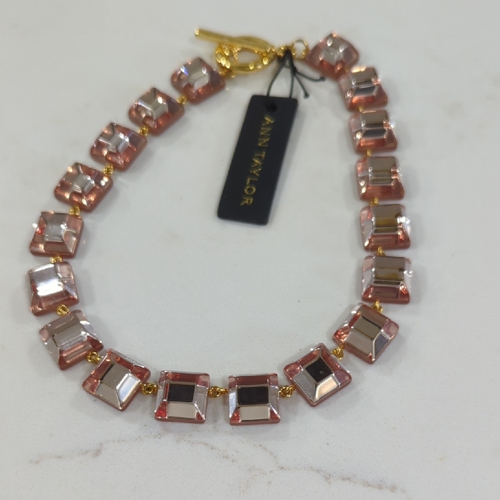 Ann Taylor Rose Crystal Square-Link Necklace with Gold Accents - Picture 2 of 6